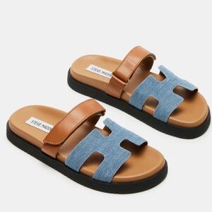 Steve Madden  10 Steve Madden Mayven Denim Leather Slide Sandals SOLD OUT Color